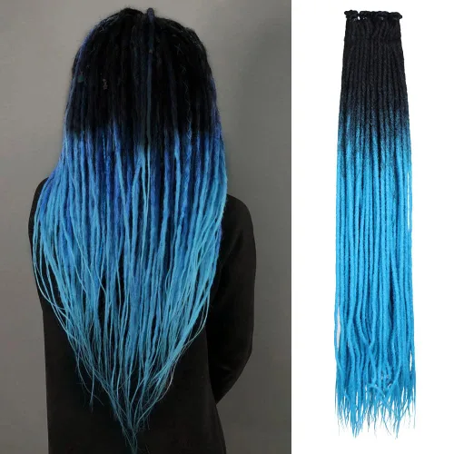 Vista 11 de Kraler Extensiones de Rastas Azules, Extensiones de Rastas Sintéticas de Ganchillo de 22", 100% Hechas a Mano, Rastas de Una Sola Punta, Delgadas