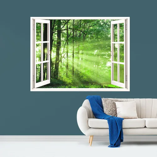 Vista 30 de IDEA4WALL Murales de pared para dormitorio, vista de ventana falsa, bosque, papel tapiz extraíble, calcomanías de pared para despegar y pegar, 24 x