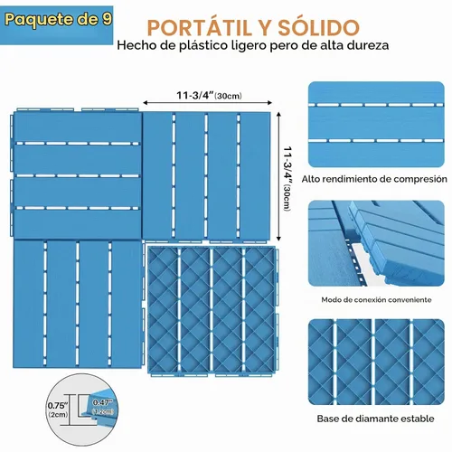 Vista 3 de Goovilla - Azulejos de plástico entrelazados para terraza, paquete de 9 para balcón, 12 x 12 pulgadas, piso impermeable para todo clima, azulejos