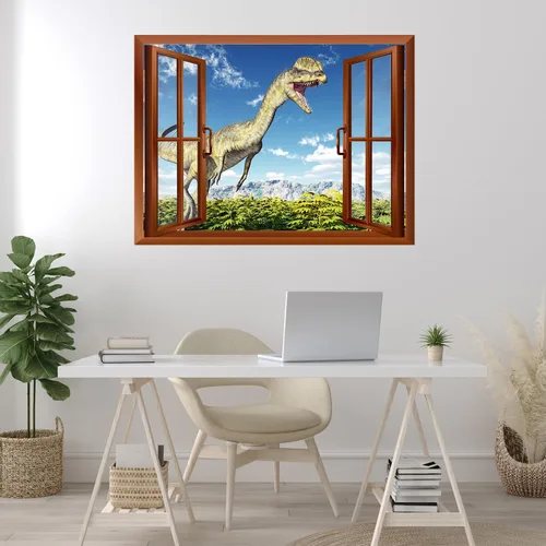 Vista 15 de wall26 Adhesivo decorativo para pared, loros verdes sentados en la rama afuera, ventana abierta, no se pega ni se pega, papel tapiz no tejido