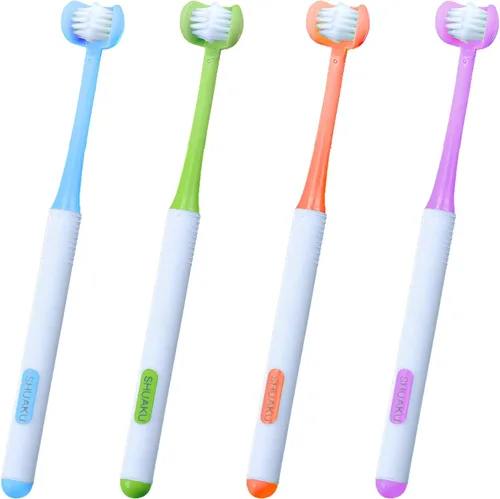 Vista 12 de Cepillo de dientes para autismo de 3 caras con tres cerdas para necesidades especiales, cerdas suaves para adultos, suaves y suaves para un cuidado