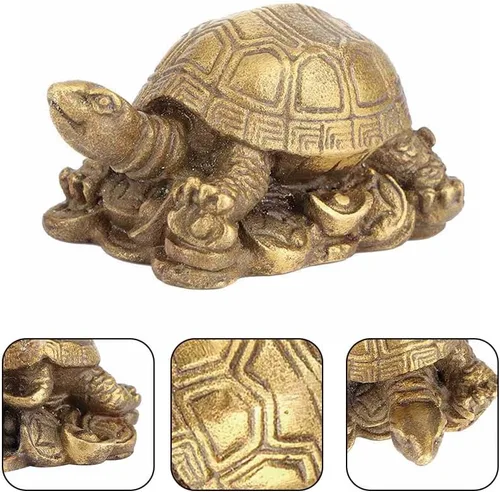 Vista 5 de Estatua de latón de tortuga, figura de tortuga Feng Shui para longevidad y riqueza cultural china coleccionable decoración del hogar miniatura