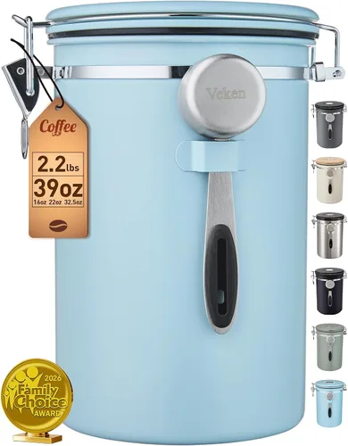Vista 18 de Veken Coffee Canister, Airtight Stainless Steel Food Storage Container,22OZ Gris
