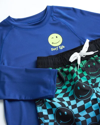 Vista 2 de Big Chill Conjunto de natación para niños Conjunto de natación para niños UPF 50+ Rash Guard manga larga camiseta de natación corto traje de baño