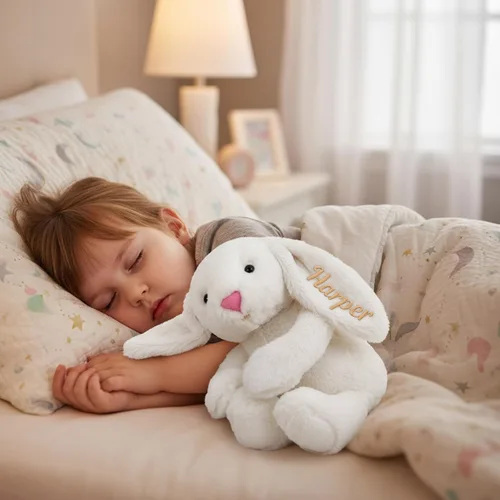 Vista 4 de TNYKER Conejito de Pascua personalizado para bebés, con nombre personalizado, conejito de peluche con orejas largas con monograma, muñeca de conejo