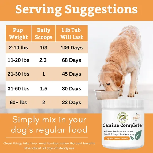 Vista 9 de Wholistic Pet Organics Canine Complete - Polvo multivitamínico para perros, 1 libra, vitaminas diarias para perros y suplementos para alimentos