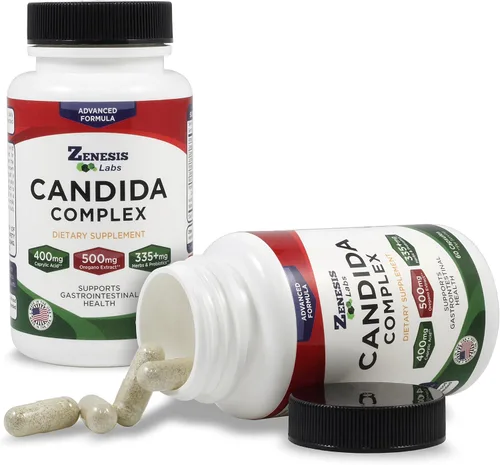 Vista 4 de Candida Complex Cleanse Detox Suplemento de ácido caprílico, extracto de orégano, probióticos, enzimas (60 cápsulas, suministro para 30 días)