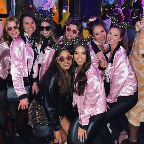 Vista 2 de FAYBOX Pink Ladies Jacket Grease 50s Costume for Women Girls,Halloween Costumes 1950s Party Outfits Accessories for Adults
