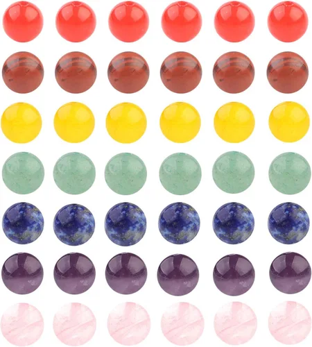 Vista 2 de 7 cuentas de piedra preciosa de chakra de 8 mm pulidas y redondas, 49 piezas, piedras naturales suaves para chakra, cristales curativos y piedras 7