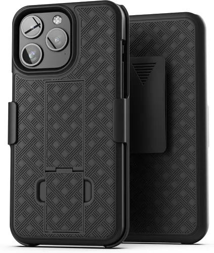 Vista 7 de Galvanox Funda diseñada para iPhone 15 Pro Max con clip para cinturón (2023) Carcasa rígida de policarbonato ultra duradera (negro)