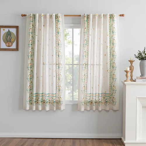 Vista 39 de MYSKY HOME Cortinas de lino transparentes de 45 pulgadas de largo para dormitorio, cocina, paneles de cortina florales, cortinas semicirverticales