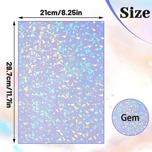 Vista 2 de 60 hojas de hojas holográficas laminadas de purpurina transparente tamaño A4, papel adhesivo de vinilo con superposición holográfica, película