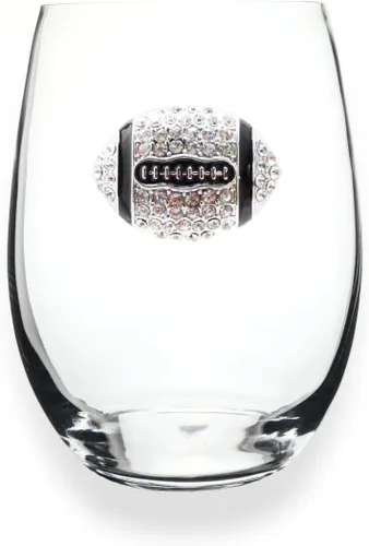 Vista 5 de THE QUEENS' JEWELS Copa de vino de tallo con joyas de fútbol (diamante y negro) - Regalo único para mujeres, cumpleaños, lindo, divertido, sin