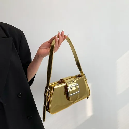 Vista 4 de Monederos metálicos para mujer, bolso de noche, bolso plateado, Y2K, brillante hobo cruzado, bolso de hombro, bolso de mano
