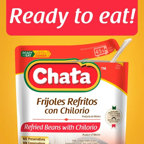 Vista 6 de Chata - Frijoles refritos mexicanos con chilorio de cerdo, 15.2 oz (paquete de 3) Listo para comer, solo calienta y sirve