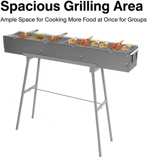 Vista 3 de Parrilla de carbón portátil, parrilla plegable para barbacoa con malla