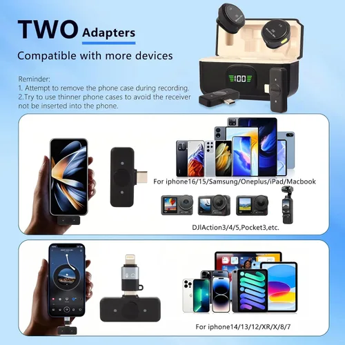 Vista 6 de Micrófono Lavalier personal inalámbrico de regalo con calcomanías culturales para iPhone 17/16/15/Android, cancelación de ruido, micrófono