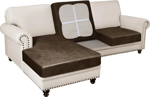 Vista 15 de Fundas para sofá modular, funda para sofá con aspecto de cuero, forma de L, 2 piezas, funda elástica suave para sofá seccional, protector de muebles
