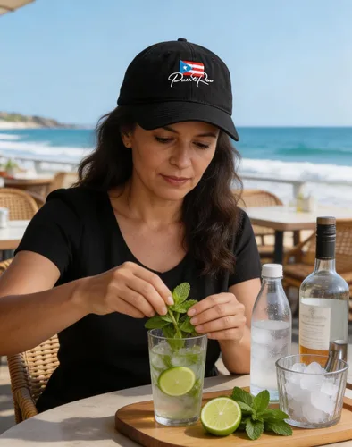 Vista 3 de Sombreros de Puerto Rico para hombres y mujeres, gorra de béisbol bordada ajustable para papá Sombrero para papá de Puerto Rico Negro