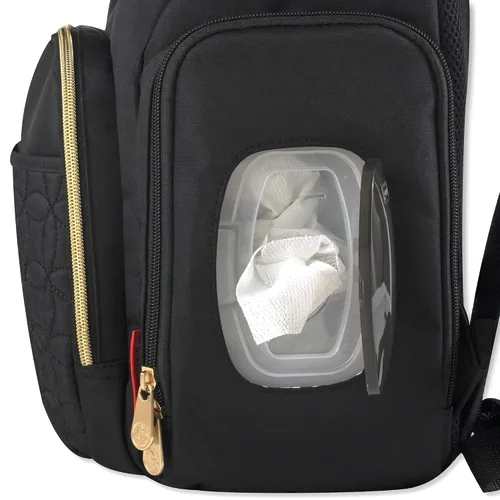 Vista 5 de Moderna mochila acolchada para pañales y bolsa de bebé con cordón de viaje multiusos - Juego de 3 piezas (negro)