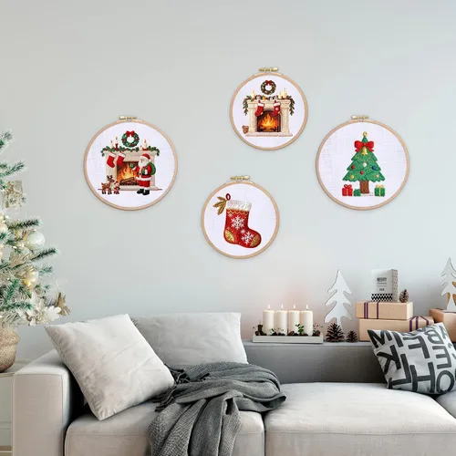Vista 2 de Caydo 6 piezas de tela Aida 14 unidades de tela blanca de punto de cruz con 6 aros de bordado de 3 a 10 pulgadas para bordado, costura y adornos