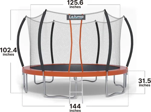 Vista 6 de LeJump Trampolines grandes recreativos de 7.7 pies y 12 pies con red de cierre, aprobados por ASTM para exteriores para niños y adultos