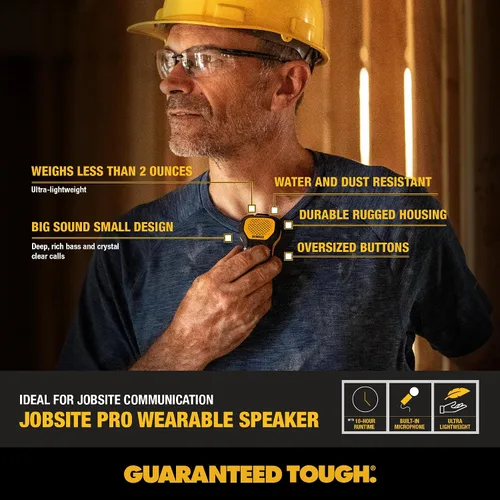 Vista 8 de DEWALT - Altavoz Bluetooth portátil, resistente al agua, con clip, paquete de estuche Altavoz inalámbrico con micrófono, carcasa rígida de EVA