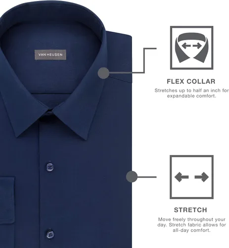 Vista 6 de Van Heusen Camisa de vestir para hombre, ajuste delgado, cuello flexible, elástica, sólida