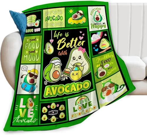 Vista 73 de SweetFox Manta de aguacate, divertida y bonita manta de decoración de aguacate, regalos para niñas y niños amantes, súper cálida, suave, ligera