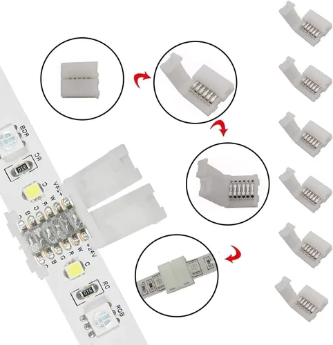 Vista 3 de Conectores de tira LED, 6 pines 0.472 in, 8 piezas impermeables, 2 cables de extensión, 10 conectores sin huecos