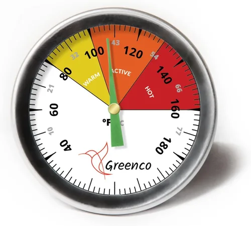 Vista 6 de Termómetro de suelo de compostaje de Greenco, acero inoxidable, esfera de temperatura Celsius y Fahrenheit, vástago de 20 pulgadas