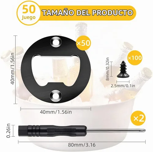 Vista 2 de Juego de 50 abridores de botellas DIY - Insertos de abridor de metal de acero inoxidable para madera (negro)