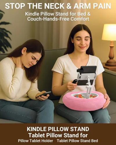 Vista 3 de Soporte de Almohada Kindle para Cama, Soporte Ajustable para Tableta y Teléfono para iPad, Kindle, Sofá – Soportes para Aperitivos y Bebidas, 50