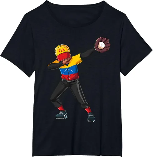 Vista 34 de Baseball Dabbing Venezuela Player Catcher Pitcher Hombres Niños Camiseta, Negro