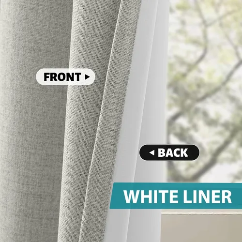 Vista 3 de SimpleHome Cortinas de Lino Blanco Crema 100% Opacas de 84 Pulgadas de Largo, Juego de 2 Paneles, Lino Sintético Texturizado para Sala de Estar