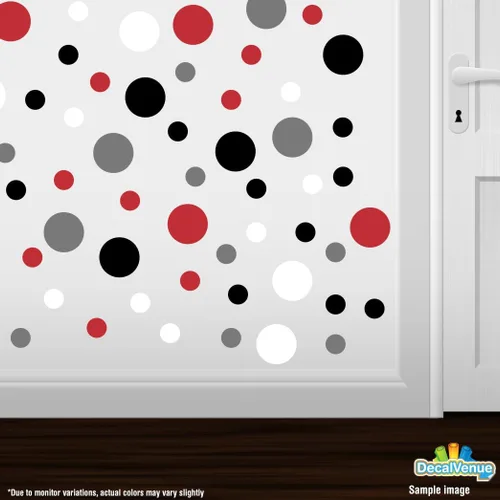 Vista 2 de Calcomanías de pared de vinilo rojo/blanco/negro/gris, círculos de 2 y 4 pulgadas (300 calcomanías)