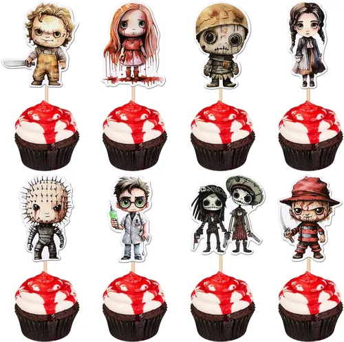 Vista 15 de 30 piezas de decoración de murciélagos de Halloween para cupcakes de murciélago con purpurina negra para Halloween, decoración de pasteles de Negro