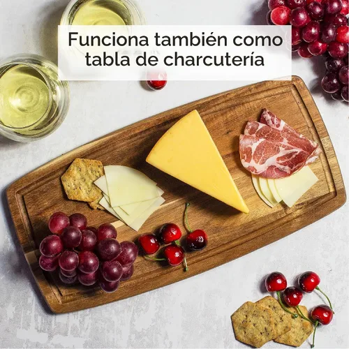 Vista 3 de TB Home Tabla de cortar de madera de acacia con ranura para jugo, tabla de cortar de madera para cocina, 14 x 7 x 5/8 pulgadas