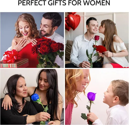 Vista 8 de Yamonic Regalos de rosas de cumpleaños para mujer, rosa real eterna con collar de corazón, regalos para mamá abuela, flores preservadas con tallo