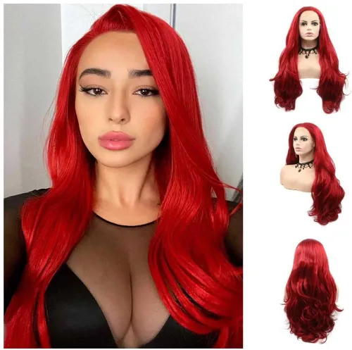 Vista 20 de 1001 #Color sintético rubio blanco encaje frente pelucas para mujeres pelo rubio platino largo cuerpo onda peluca resistente al calor fibra larga