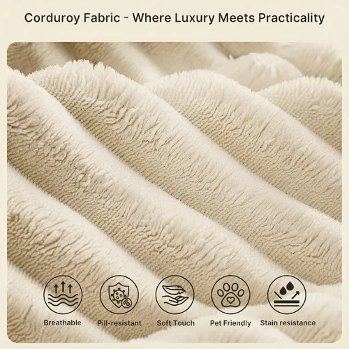 Vista 8 de Gizoon Sofá modular Cloud de 105 pulgadas con diván en forma de L, sofá modular sin hueso para sala de estar, sofá de pana tapizado con asiento Beige