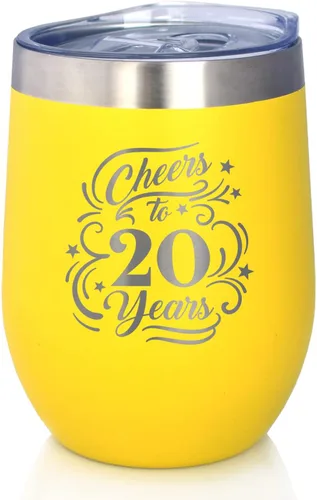 Vista 8 de Cheers to 20 Years - Vaso de vino con tapa deslizante - Taza aislada de acero inoxidable - Regalo para el 20 aniversario - Negro