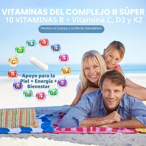 Vista 7 de Complejo de Vitamina B Plus 13 en 1 con Vitamina B1, B2, B3 (Niacina), B4, B5, B6, B7 (Biotina), B8 (Inositol), B9 (Ácido Fólico), B12, C, D3, K2