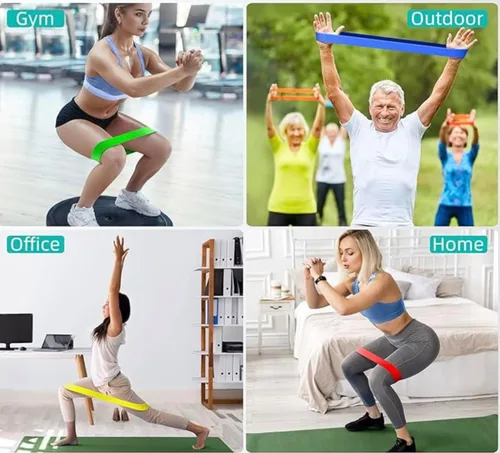 Vista 4 de Juego de bandas de resistencia para entrenamiento – Paquete de 5 bandas duraderas para entrenamiento de fuerza, terapia física, yoga, pilates