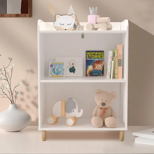 Vista 7 de Estantería para niños, estante de almacenamiento con 4 compartimentos, organizador de libros para niños, gabinete organizador de libros