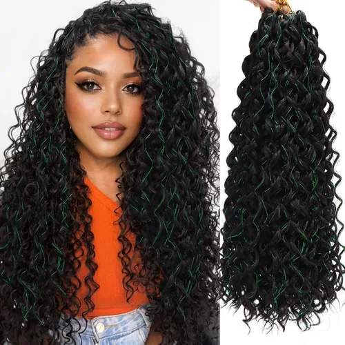 Vista 64 de GoGo Curl Crochet Hair 18 pulgadas onda de agua pelo sintético bohemio ganchillo trenzado jengibre onda profunda extensiones de cabello trenzado