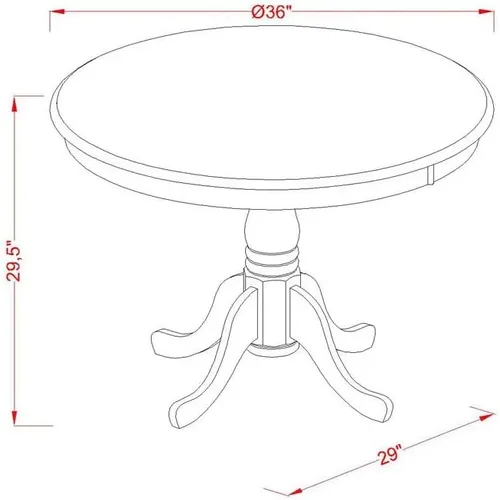 Vista 5 de East West Furniture ANLY5-CAP-LC - Juego de mesa y sillas de cocina de 5 piezas, incluye una mesa de comedor redonda con pedestal y 4 sillas