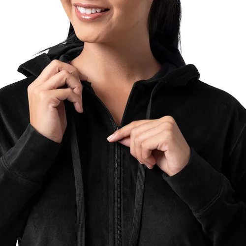 Vista 3 de Wright's Conjunto de sudadera y jogger de terciopelo para mujer de 2 piezas con cremallera y capucha Negro