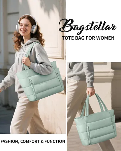 Vista 9 de Bolsa Tote Acolchada para Mujeres, Bolsa de Mano de Trabajo Ligera y Esponjosa para Maestras y Enfermeras, Bolsa de Hombro Acolchada para Escuela