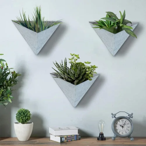 Vista 5 de Vandue Modern Home - Maceta triangular de acero galvanizado de acero galvanizado y zinc para suculentas/hierbas, recipiente para macetas
